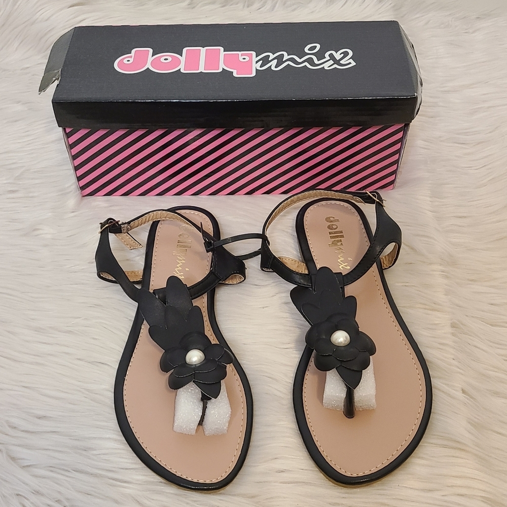 Dolly Mix Black Flower Sandals NIB 10